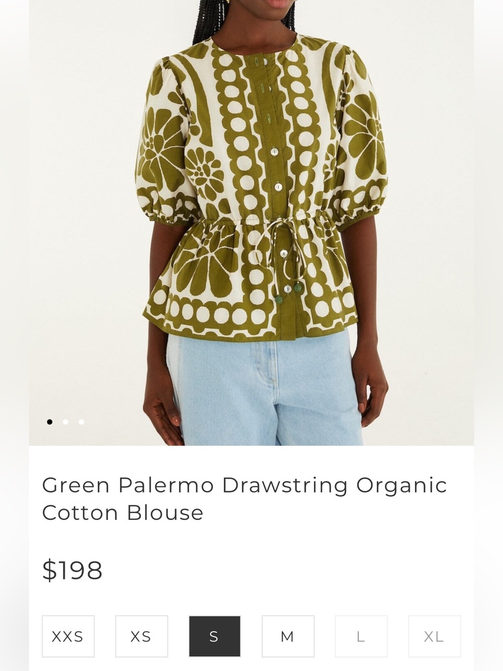 Farm Rio: Green Palermo Drawstring Organic
Cotton Blouse - Picture 11 of 11